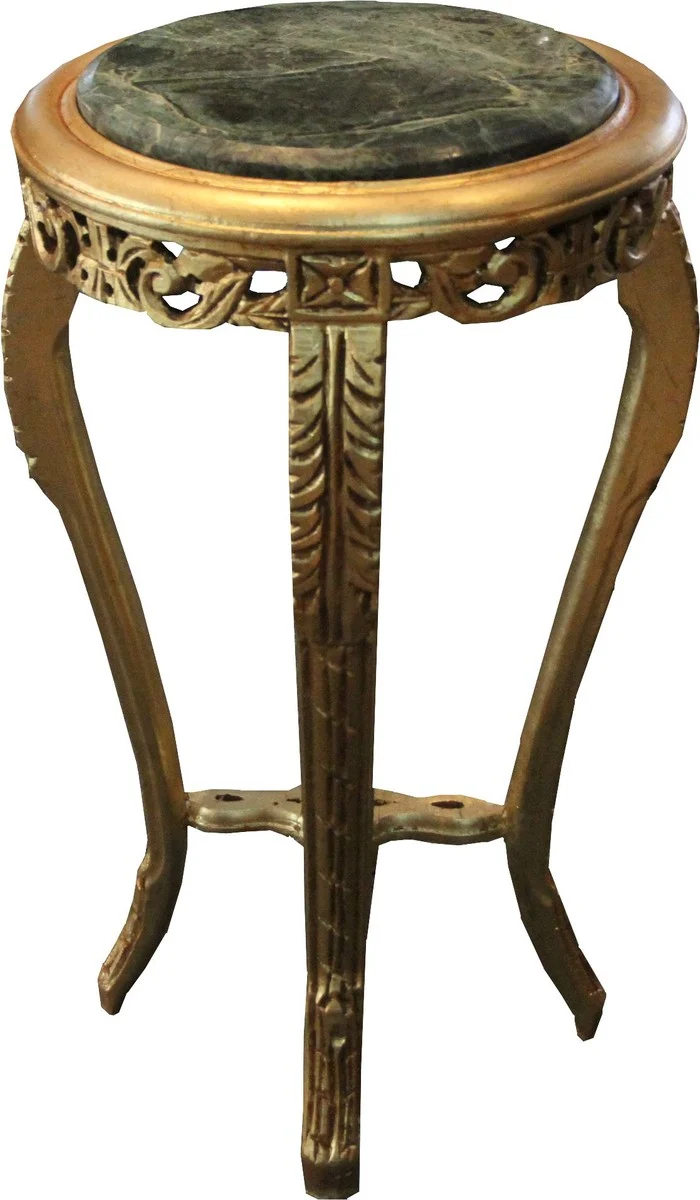 Casa Padrino Barock Beistelltisch Rund Gold mit Marmorplatte 37 cm x H. 70 cm Antik Stil