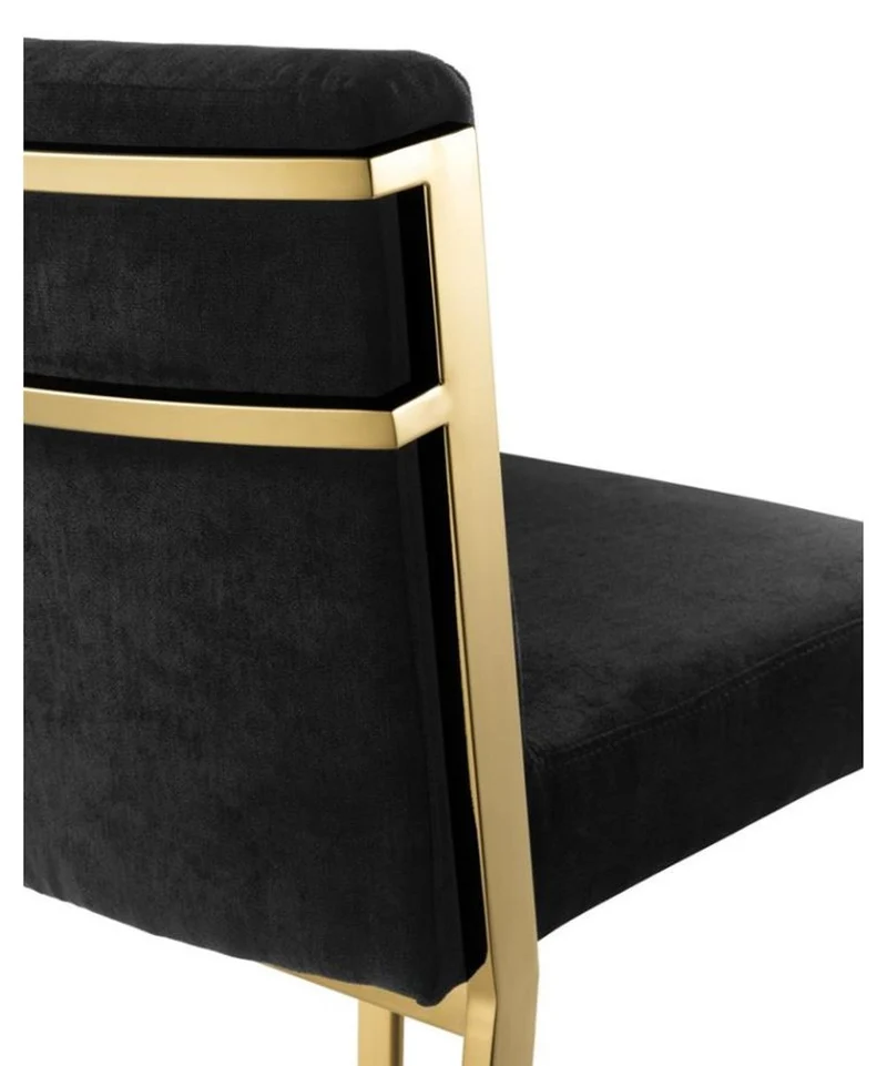 Casa Padrino Luxus Barstuhl Schwarz / Gold 43 x 54 x H. 91 cm - Designer Edelstahl Barhocker mit Samtstoff - Barmöbel