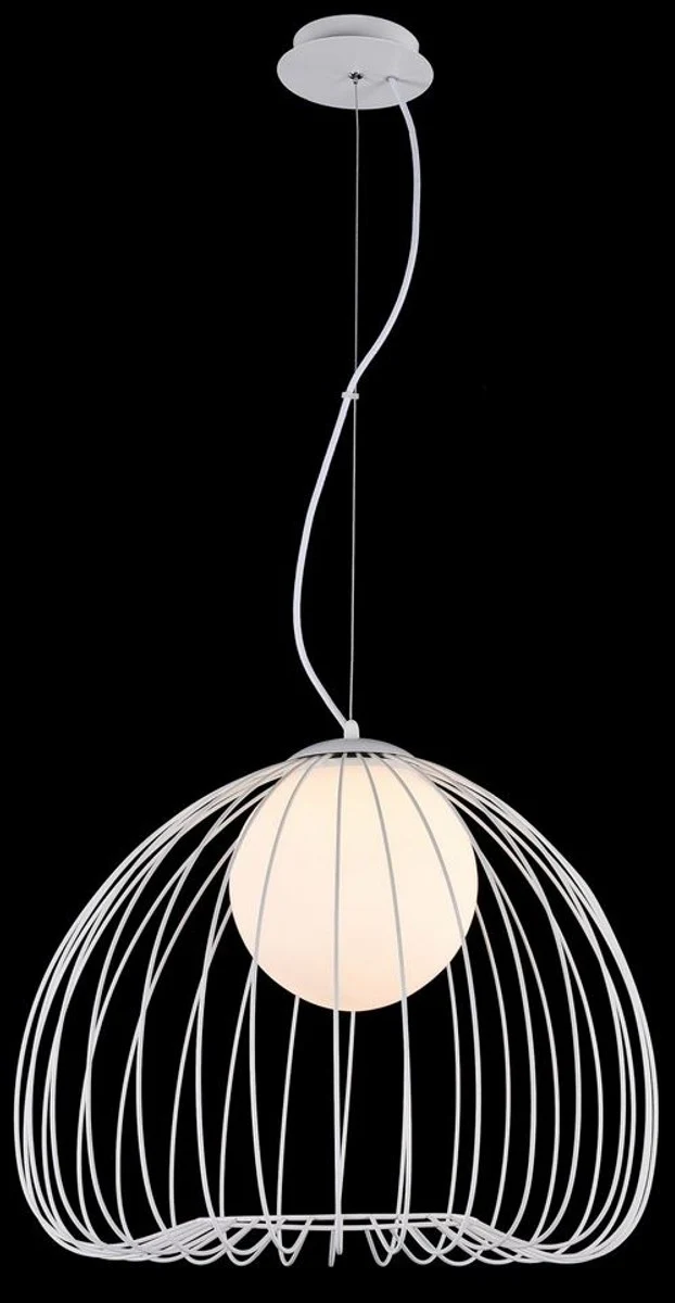Casa Padrino Hängeleuchte Weiß Ø 50 x H. 41 cm - Leuchte aus geschwungenen Metallstäbchen