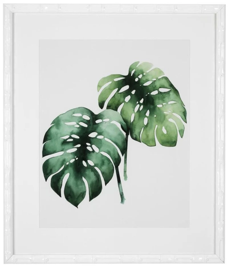 Casa Padrino Bilder / Kunstdruck Set Tropische Pflanzen Grün / Weiß 59 x H. 69 cm - Luxus Deko