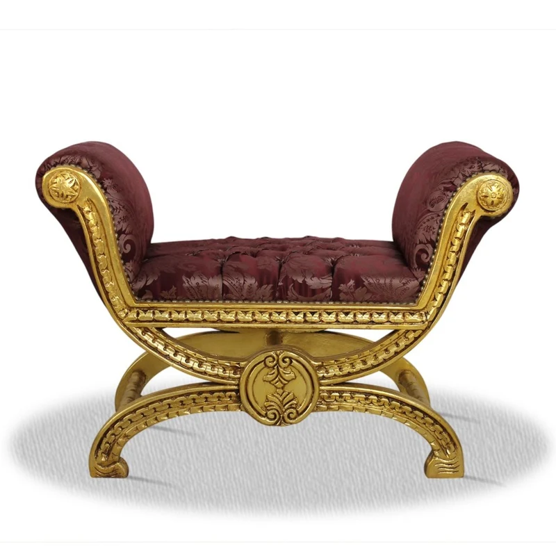 Casa Padrino Antik Stil Hocker Gold Bordeaux Rot Muster - Barock Sitzhocker