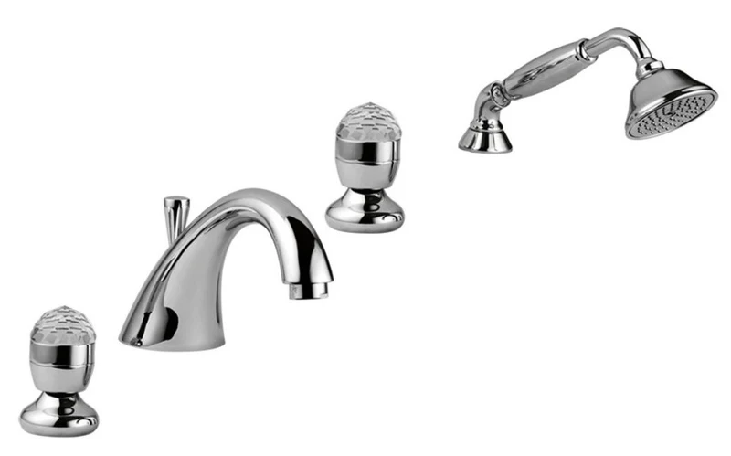 Luxus Badewannen Armaturen Set 4-Loch Kombination Silber - Badezimmer Badewannenarmaturen mit Swarovski Kristallglas