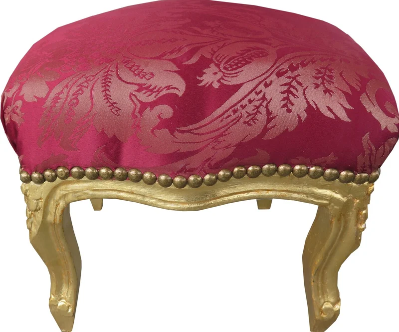 Casa Padrino Barock Fußhocker Bordeauxrot Muster / Gold Mod2 - Antik Stil Möbel - Hocker