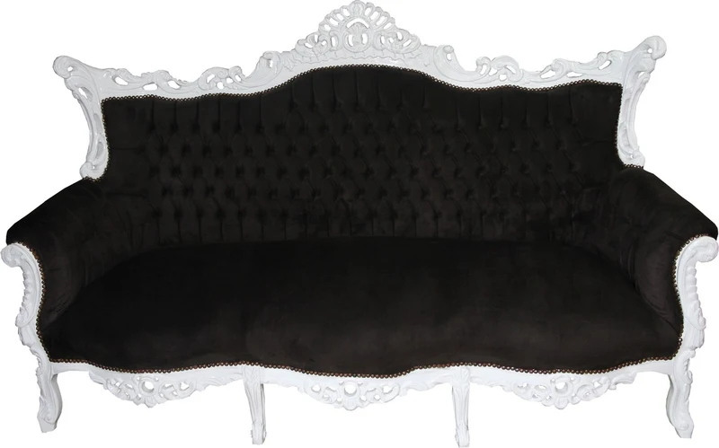 Casa Padrino Barock 3-er Sofa Master Schwarz / Weiß - Luxuriöse Couch aus Massivholz, Breite 210 cm