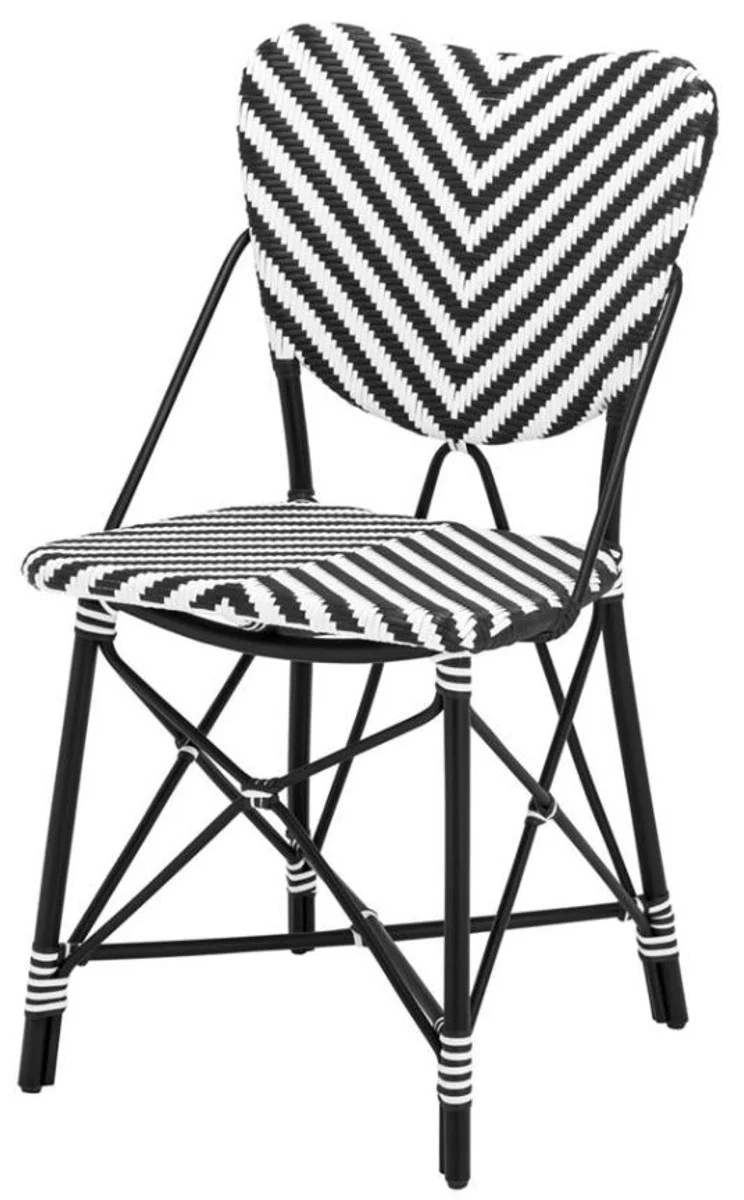 Casa Padrino Designer Gartenstuhl schwarz / weiß - Luxus Gartenmöbel