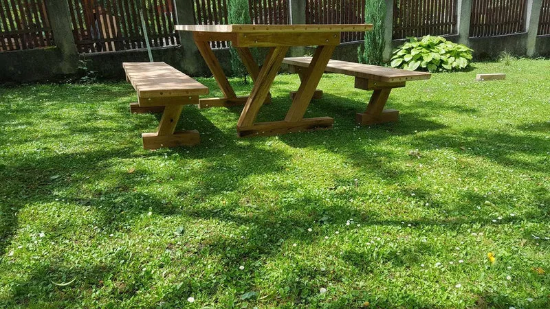 Casa Padrino Gartenmöbel Set Rustikal - Tisch + 2 Garten Bänke (Länge: 200 cm) - Eiche Massivholz - Modell Z