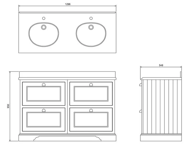 Casa Padrino Doppel Waschschrank / Waschtisch mit Marmorplatte und 4 Schubladen - Luxus Kollektion
