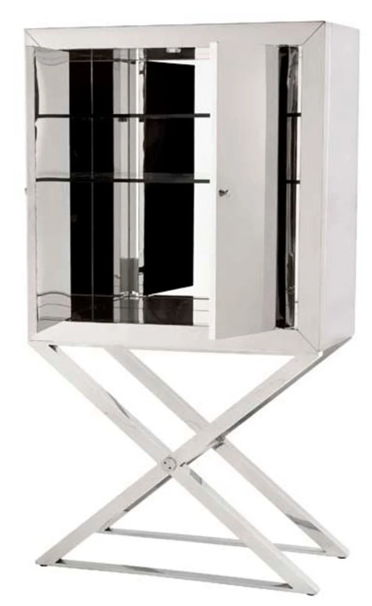 Casa Padrino Designer Edelstahl Schrank Silber - Luxus Wohnzimmer Möbel