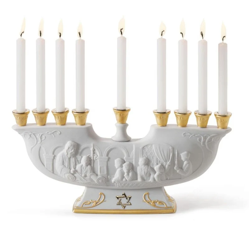 Casa Padrino Luxus Kerzenhalter Arche aus Porzellan in Weiß und Gold, 30 x 14 cm