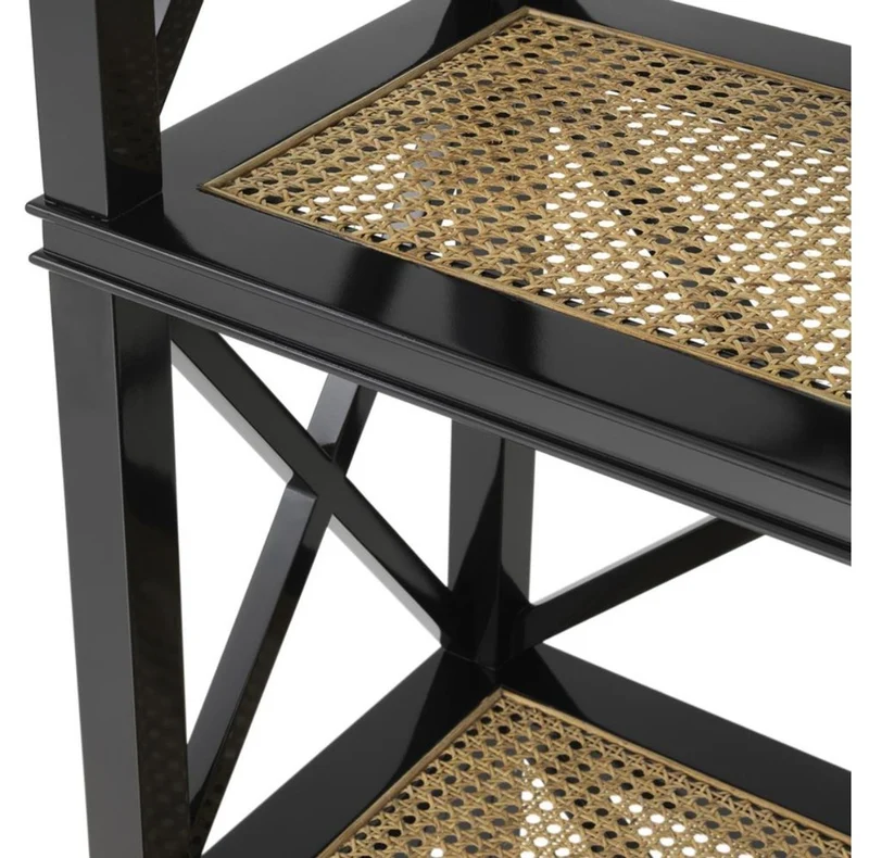 Casa Padrino Luxus Regalschrank im Barockstil Schwarz / Naturfarben 85 x 35 x H. 220 cm