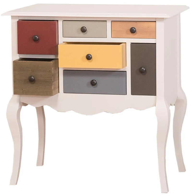 Casa Padrino Landhausstil Kommode Cremefarben / Mehrfarbig 80 x 48 x H. 82 cm - Landhausstil Kommode mit 7 Schubladen