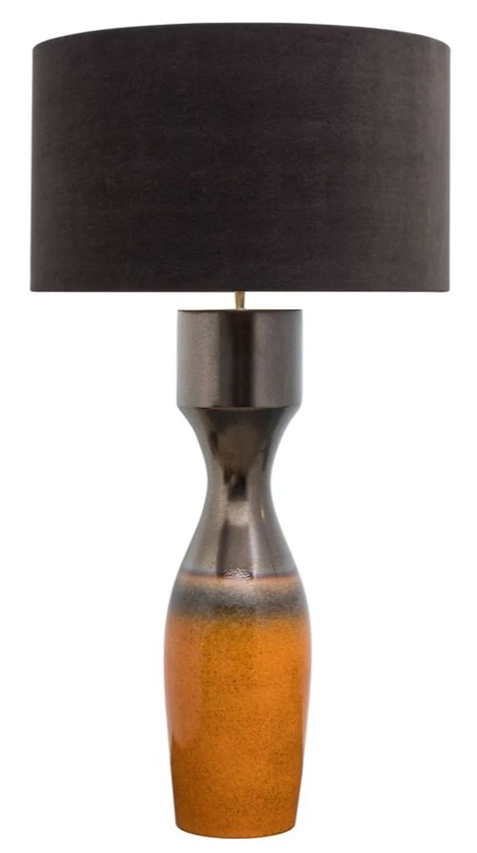 Casa Padrino Luxus Keramik Tischleuchte Silber / Orange Ø 60 x H. 113 cm - Handgefertigte Tischlampe mit schwarzem Lampenschirm