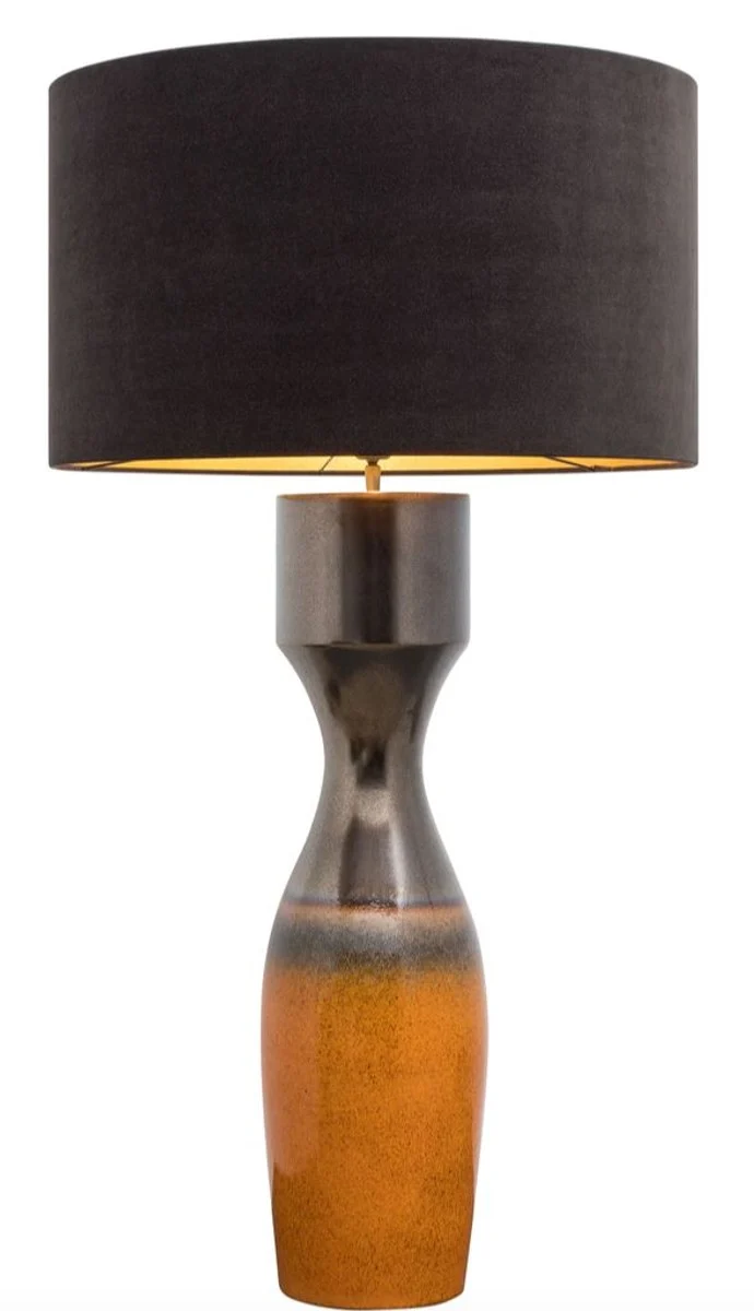 Casa Padrino Luxus Keramik Tischleuchte Silber / Orange Ø 60 x H. 113 cm - Handgefertigte Tischlampe mit schwarzem Lampenschirm