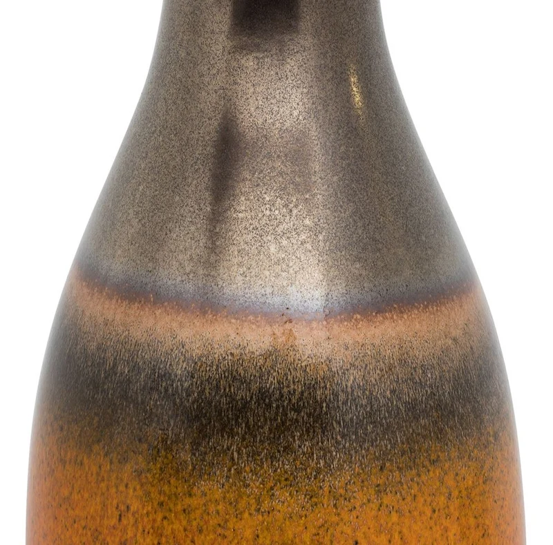 Casa Padrino Luxus Keramik Tischleuchte Silber / Orange Ø 60 x H. 113 cm - Handgefertigte Tischlampe mit schwarzem Lampenschirm