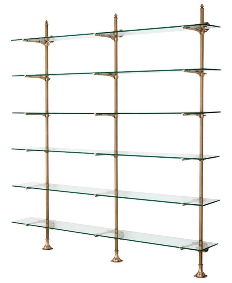 Casa Padrino Designer Doppel-Wandregal Antik Messing 220 x 41 x H. 240 cm - Luxus Wohnzimmer Möbel