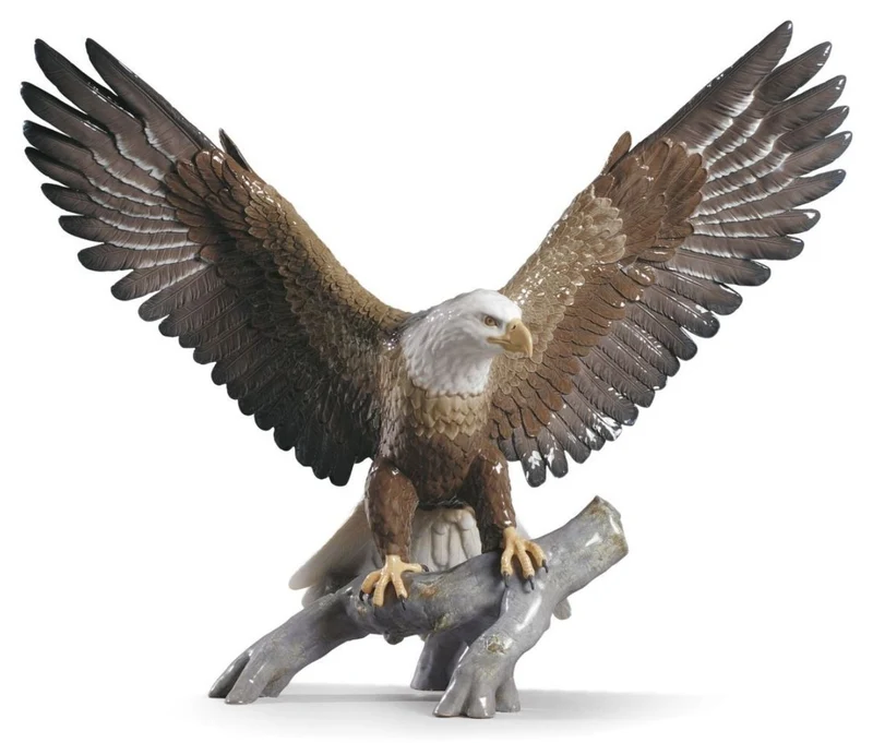 Casa Padrino Luxus Porzellan Weißkopfseeadler Skulptur Mehrfarbig 57 x H. 48 cm - Handbemalte Adler Deko Figur