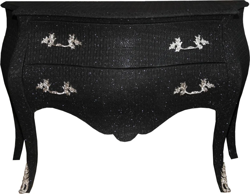 Casa Padrino Barock Kommode im Antik Stil Schwarz mit Glitzerlook, 120 x 52 x 85 cm
