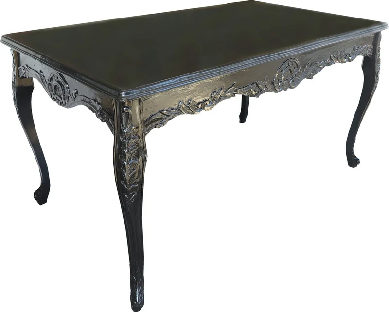 Casa Padrino Barock Esstisch Schwarz mit Glasplatte 200 x 100 cm - Esszimmer Tisch - Limited Edition