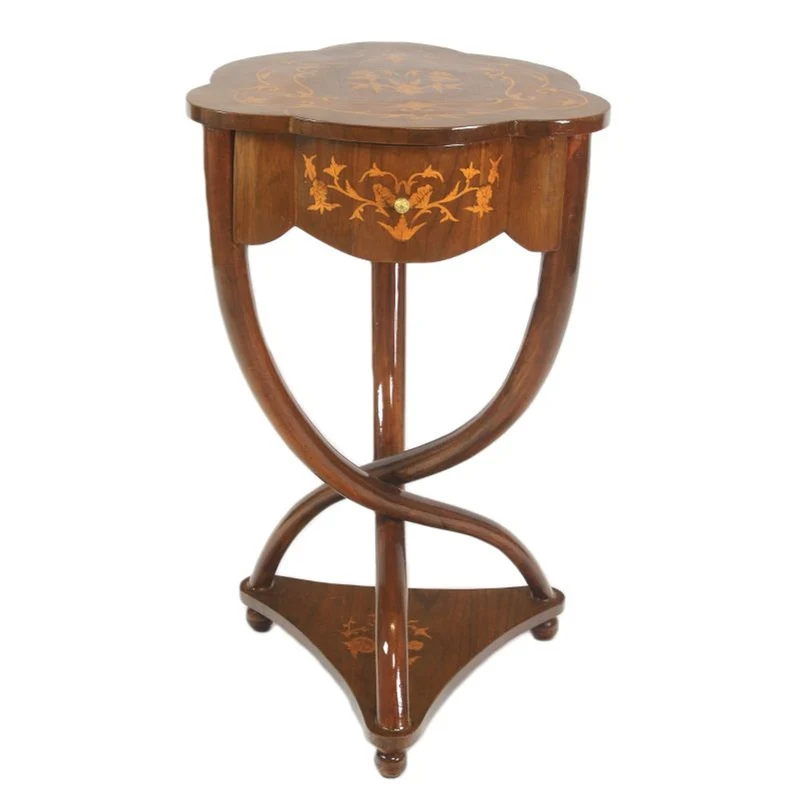 Casa Padrino Biedermeier Beistelltisch Mahagoni Intarsien mit Schublade H 70 x 45 x 45 cm
