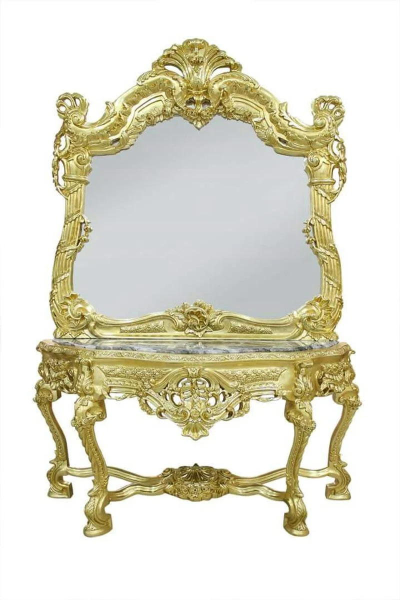 Casa Padrino Barock Spiegelkonsole mit Marmorplatte Gold Schwarz 120 x 220 cm