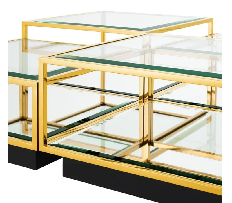 Casa Padrino Art Deco Luxus Couchtisch Gold 4er Set - Wohnzimmer Salon Tisch