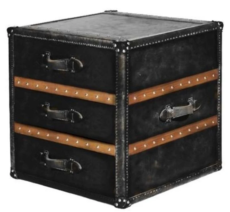 Casa Padrino Luxus Beistelltisch Kofferlook mit 2 Schubladen Schwarz / Braun 52 x 48 x H. 50 cm