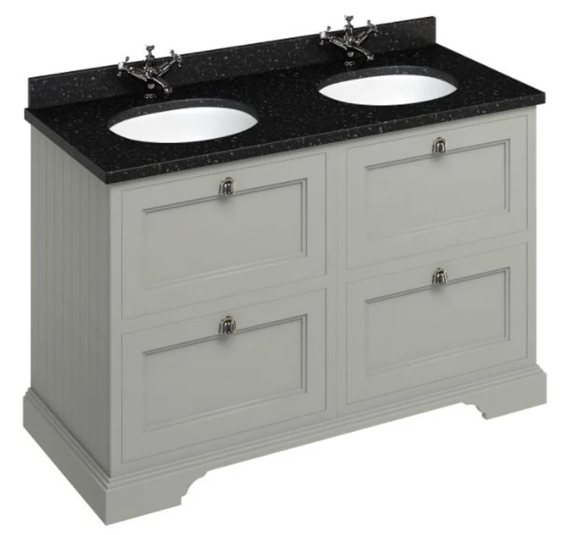 Casa Padrino Doppel Waschschrank mit Granitplatte und 4 Schubladen 130 x 55 x H. 93 cm
