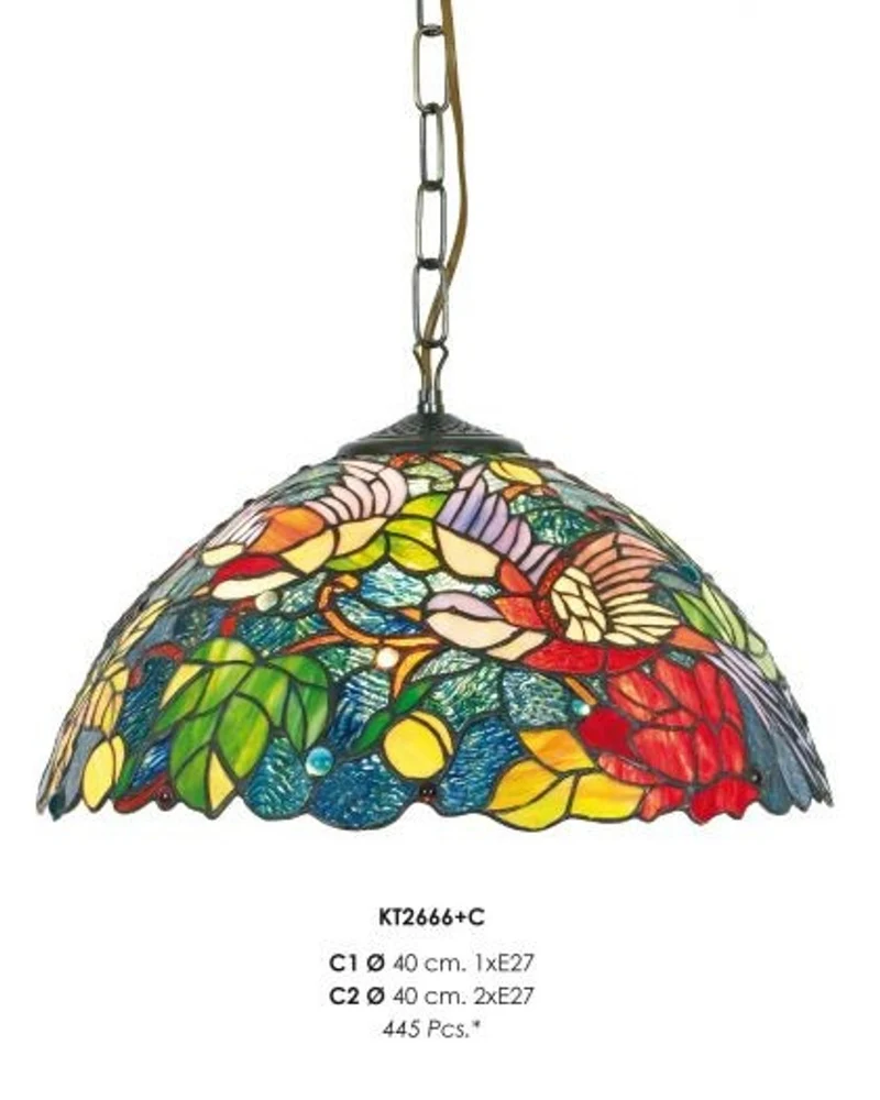 Casa Padrino Tiffany Hängeleuchte 40cm Gelb / Grün / Rot Mod2 - Glas Mosaik Decken Lampe Leuchte Barock Restaurant Beleuchtung