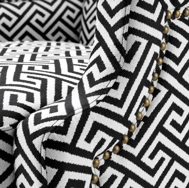 Casa Padrino Designer Sessel Schwarz / Weiß - Luxus Ohrensessel