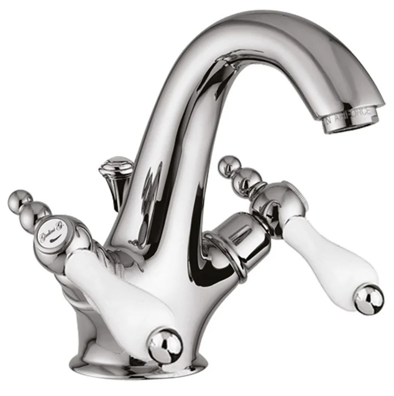 Jugendstil Retro Waschtischarmatur Silber / Weiß H. 16,5 cm - Waschbecken Armatur Made in Italy