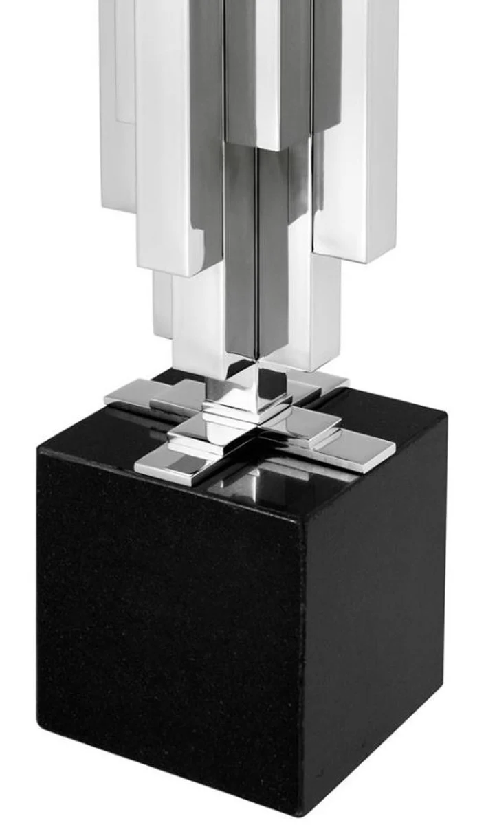 Casa Padrino Luxus Tischleuchte im edlen Design, Edelstahl vernickelt und Granit, Silber und Schwarz, 16 x H. 110 cm