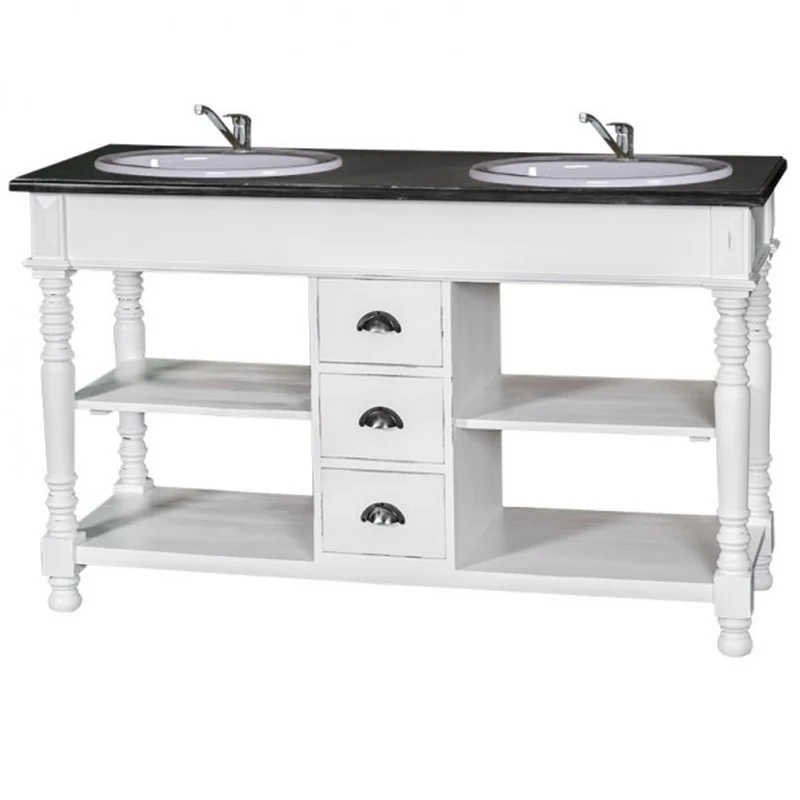 Casa Padrino Landhaus Stil Waschschrank Waschtisch inkl 2 Waschbecken mit Schubladen San Sebastian - Bad Schrank Massivholz