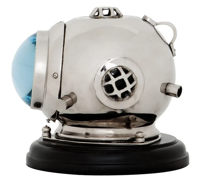 Casa Padrino Designer Uhr Taucherhelm auf Sockel 18 x H. 19 cm - Luxus Tischuhr