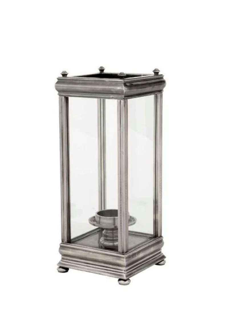 Casa Padrino Luxus Windlicht Kerzenleuchter Antik-Silber, 21 x 21 x H. 52 cm