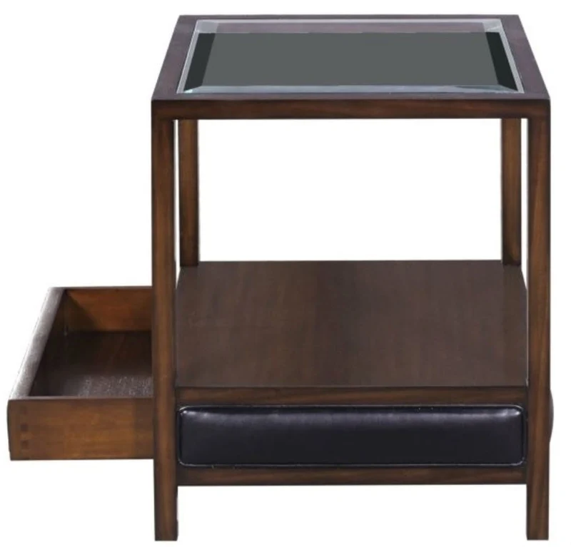 Casa Padrino Luxus Mahagoni Beistelltisch Braun / Schwarz 52 x 52 x H. 64 cm - Wohnzimmer Beistelltisch mit Glasplatte und Schublade