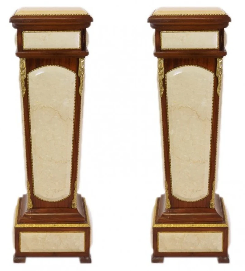 Casa Padrino Barock Säulen Set aus massivem Holz in Mahagoni und Creme mit edlem Marmorbesatz, 110 x 40 x 40 cm (2er Set)