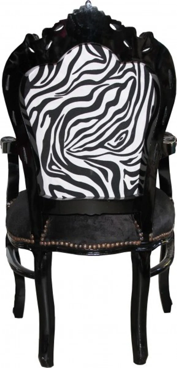 Casa padrino Barock Esszimmer Stuhl Schwarz / Zebra / Schwarz mit Armlehnen - Möbel Antik