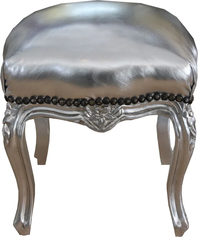 Casa Padrino Barock Sitzhocker Silber / Silber Höhe 40 cm, Breite 35 cm - Barock Möbel