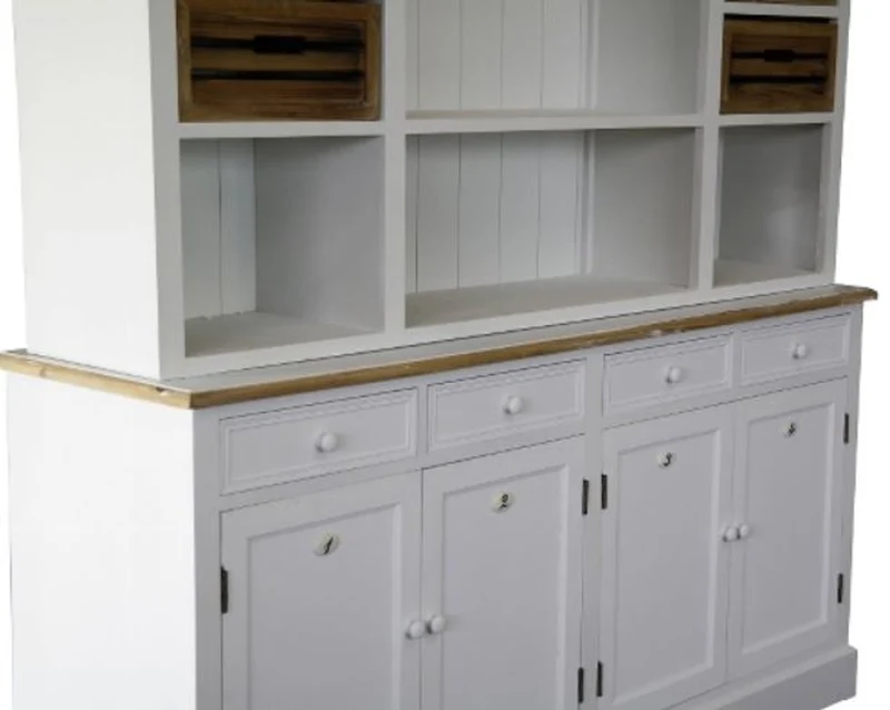 Casa Padrino Landhausstil Küchenschrank Antik Weiß / Naturfarben 160 x 43 x H. 218 cm - Massiver Küchenschrank
