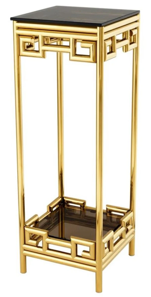 Casa Padrino Luxus Beistelltisch Gold mit Rauchglas 35 x 35 x H. 100 cm - Designer Tisch Möbel - Säule