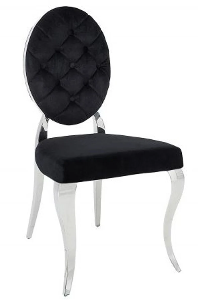 Casa Padrino Designer Esszimmer Stuhl Schwarz / Silber ohne Armlehne - Designer Stuhl