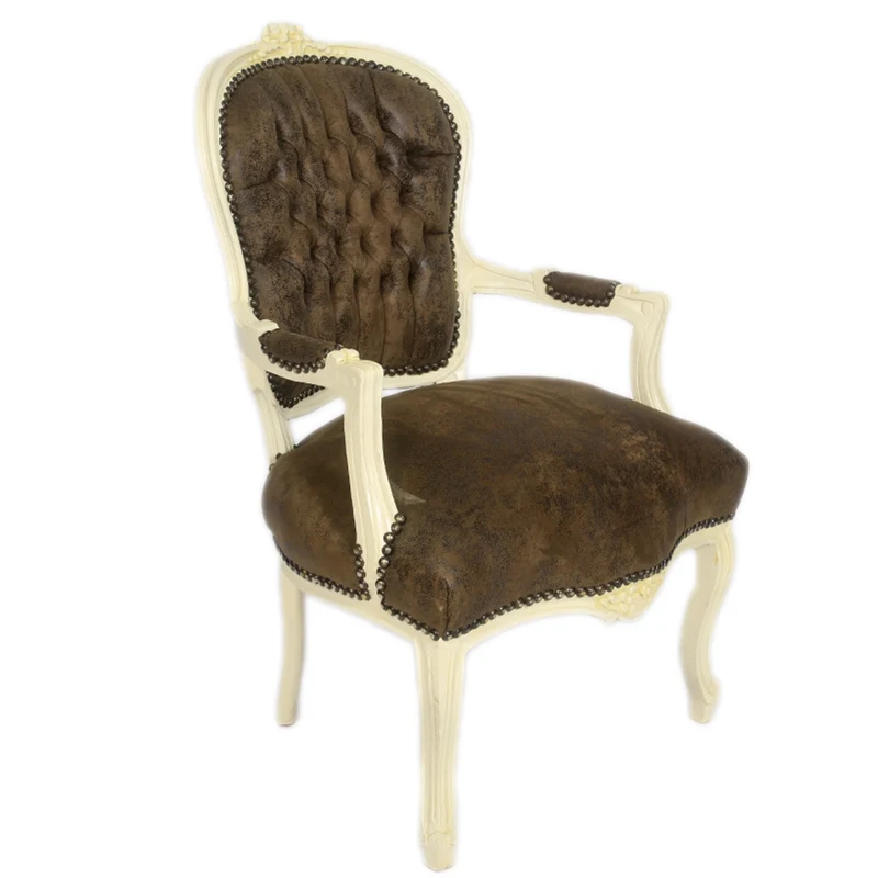 Casa Padrino Barock Salon Stuhl Braun Lederoptik / Creme - Möbel Antik Stil