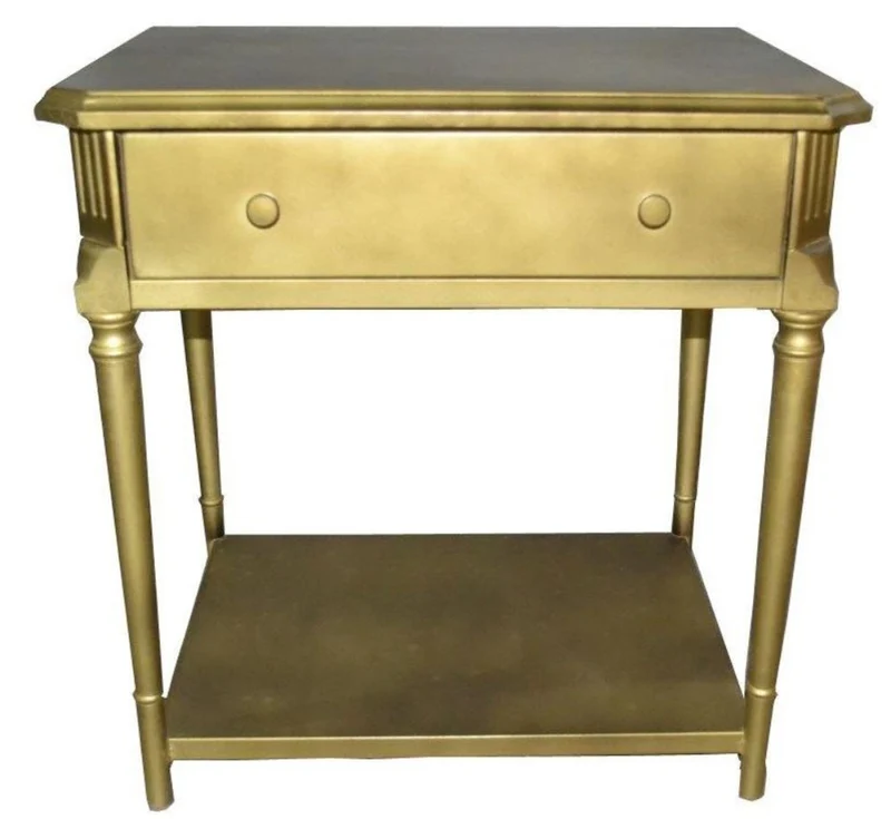 Casa Padrino Luxus Art Deco Nachttisch mit Schublade in Gold - Antik Stil Beistelltisch - 66 x 50 x 68 cm