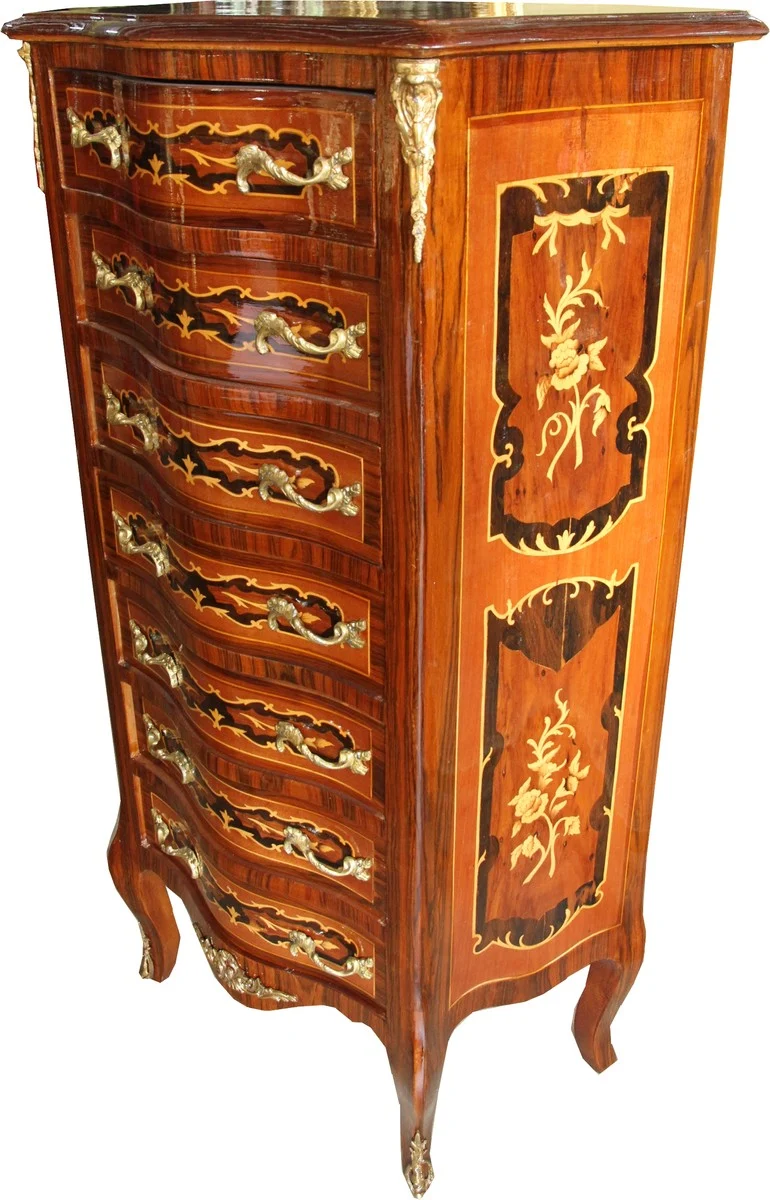 Casa Padrino Barock Kommode Mahagoni Intarsien mit 7 Schubladen 123 x 70 x 35 cm - Antik Stil