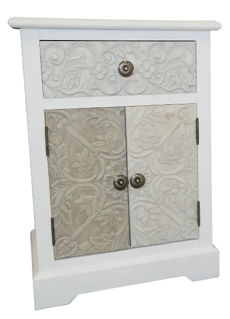 Casa Padrino Landhausstil Kommode Weiß / Mehrfarbig 45 x 32 x H. 64 cm - Handgefertigte Kommode mit Schublade und 2 Türen