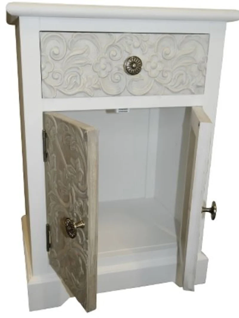 Casa Padrino Landhausstil Kommode Weiß / Mehrfarbig 45 x 32 x H. 64 cm - Handgefertigte Kommode mit Schublade und 2 Türen