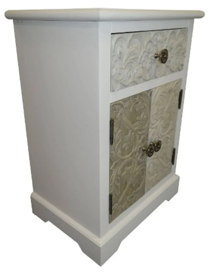 Casa Padrino Landhausstil Kommode Weiß / Mehrfarbig 45 x 32 x H. 64 cm - Handgefertigte Kommode mit Schublade und 2 Türen