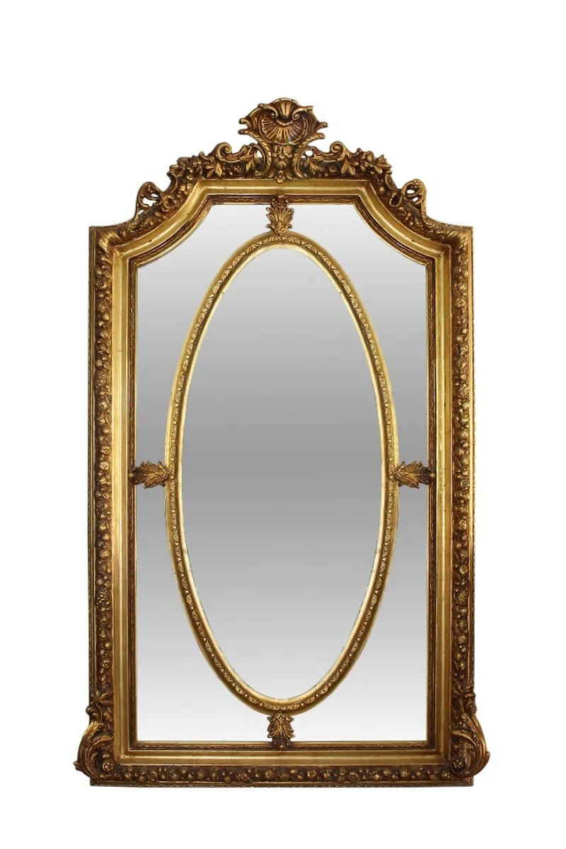 Casa Padrino Barock Wandspiegel Gold 115 x H. 215 cm - Repräsentativer Luxusspiegel aus Massivholz und Polyresin