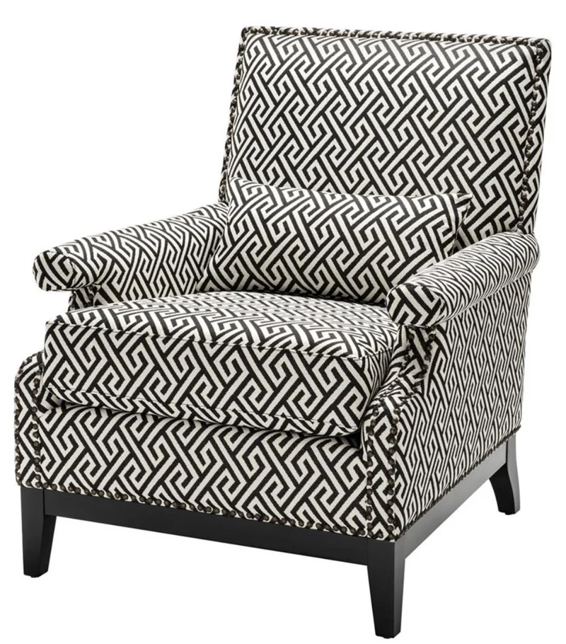 Casa Padrino Luxus Sessel Schwarz / Weiß 75 x 85 x H. 93 cm - Hotel Möbel