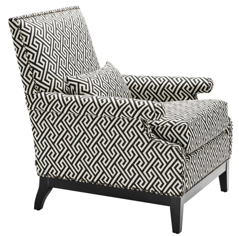 Casa Padrino Luxus Sessel Schwarz / Weiß 75 x 85 x H. 93 cm - Hotel Möbel